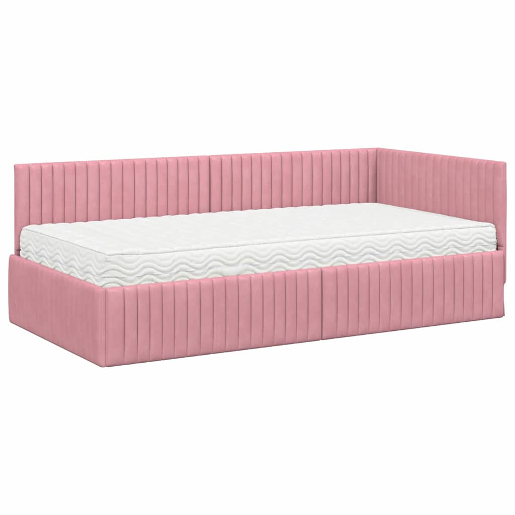 vidaXL Κρεβάτι γωνίας με στρώμα με κεφαλάρι 2 pcs Γκρι Βελούδο