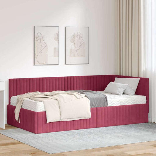 vidaXL Κρεβάτι γωνίας με στρώμα με κεφαλάρι 2 pcs Πράσινο Βελούδο
