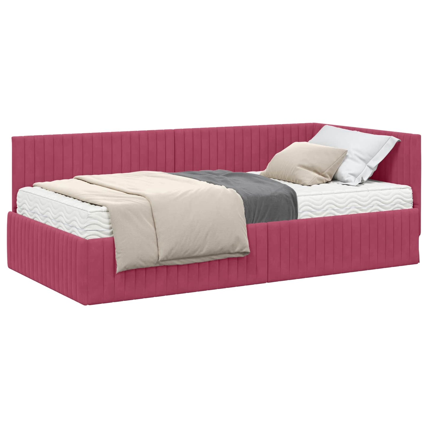 vidaXL Κρεβάτι γωνίας με στρώμα με κεφαλάρι 2 pcs Πράσινο Βελούδο