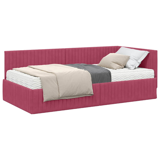 vidaXL Κρεβάτι γωνίας με στρώμα με κεφαλάρι 2 pcs Πράσινο Βελούδο