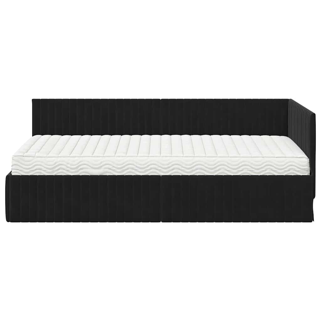 vidaXL Κρεβάτι γωνίας με στρώμα με κεφαλάρι 2 pcs Μαύρο Βελούδο