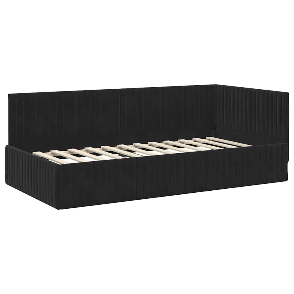 vidaXL Κρεβάτι γωνίας με στρώμα με κεφαλάρι 2 pcs Μαύρο Βελούδο