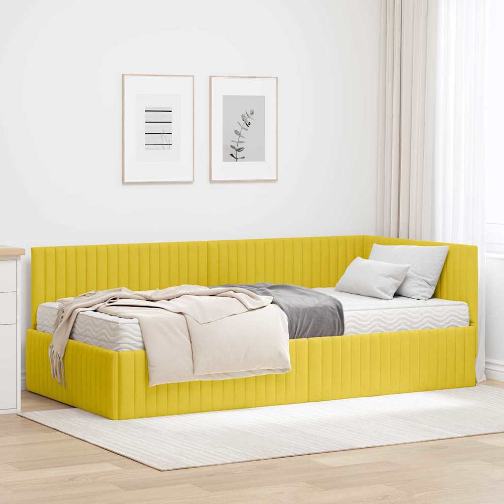 vidaXL Κρεβάτι γωνίας με στρώμα με κεφαλάρι 2 pcs Κίτρινο Βελούδο