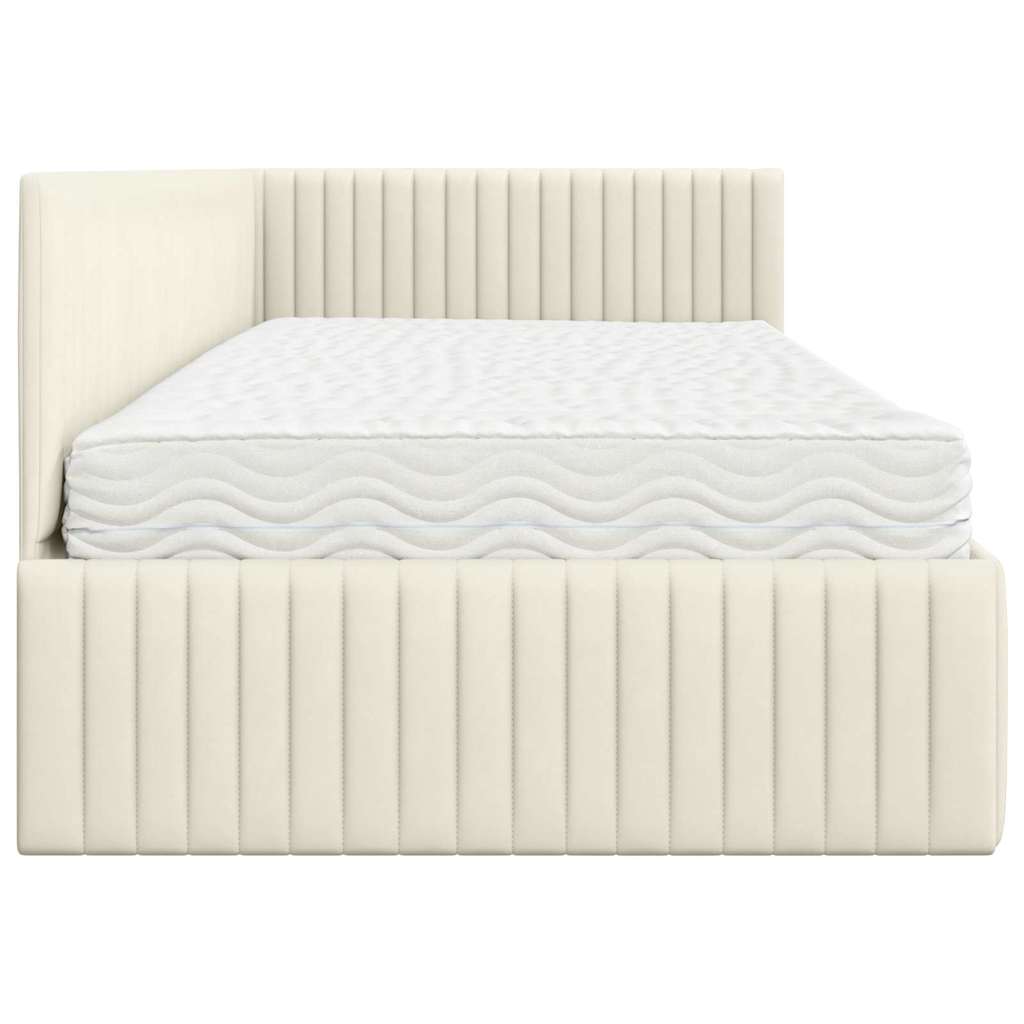 vidaXL Κρεβάτι γωνίας με στρώμα με κεφαλάρι 2 pcs Κρεμ Βελούδο