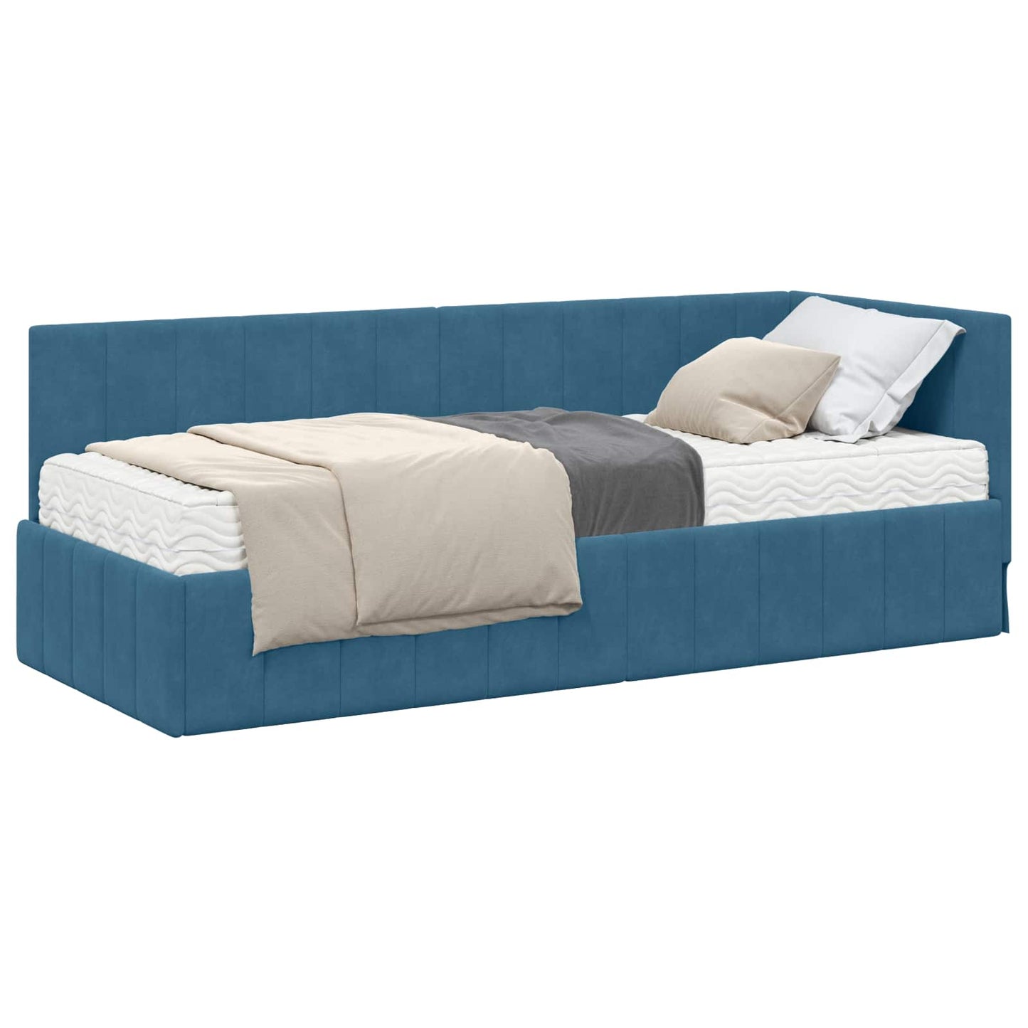 vidaXL Κρεβάτι γωνίας με στρώμα με κεφαλάρι 2 pcs Μπλε Βελούδο