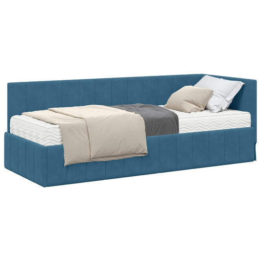 vidaXL Κρεβάτι γωνίας με στρώμα με κεφαλάρι 2 pcs Μπλε Βελούδο