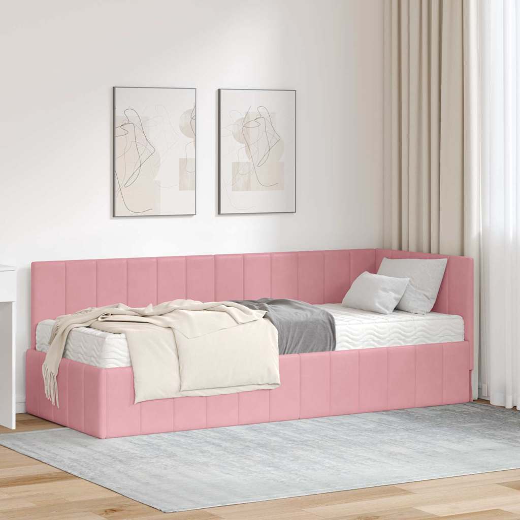 vidaXL Κρεβάτι γωνίας με στρώμα με στρώμα 2 pcs Γκρι Βελούδο