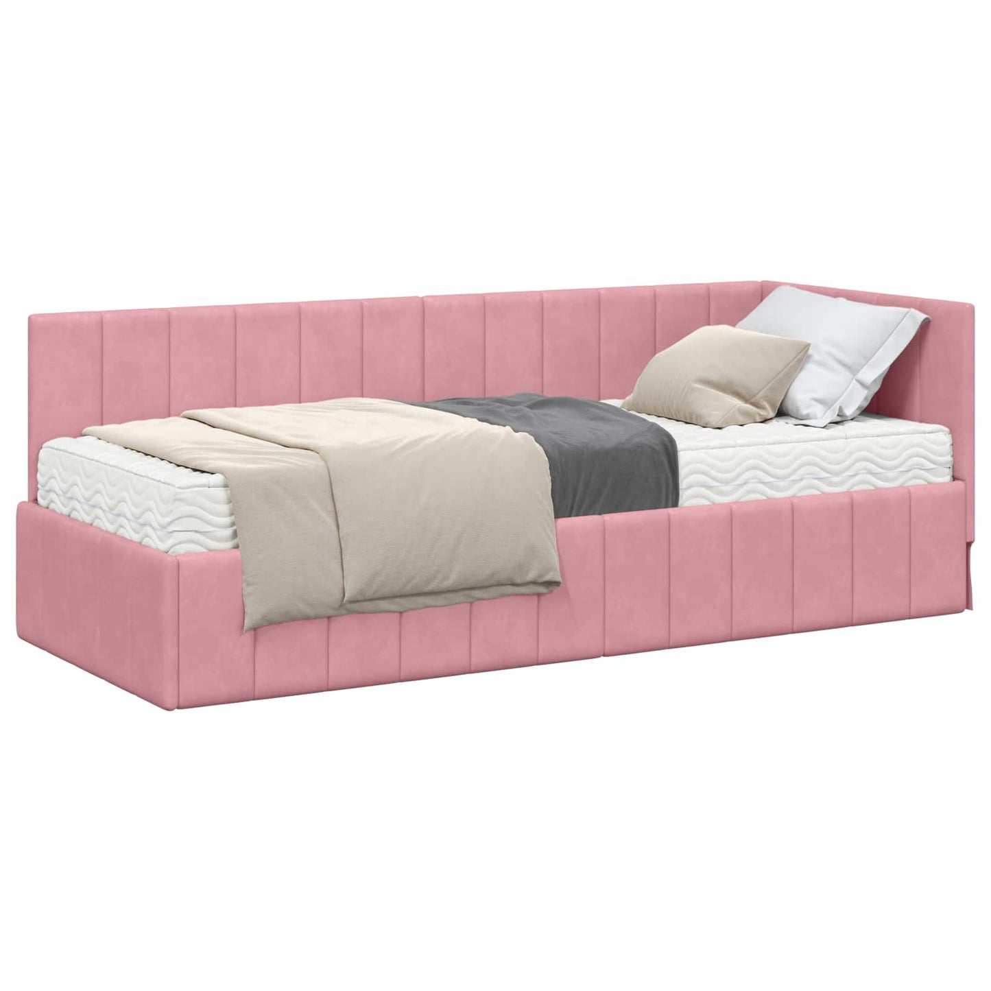 vidaXL Κρεβάτι γωνίας με στρώμα με στρώμα 2 pcs Γκρι Βελούδο