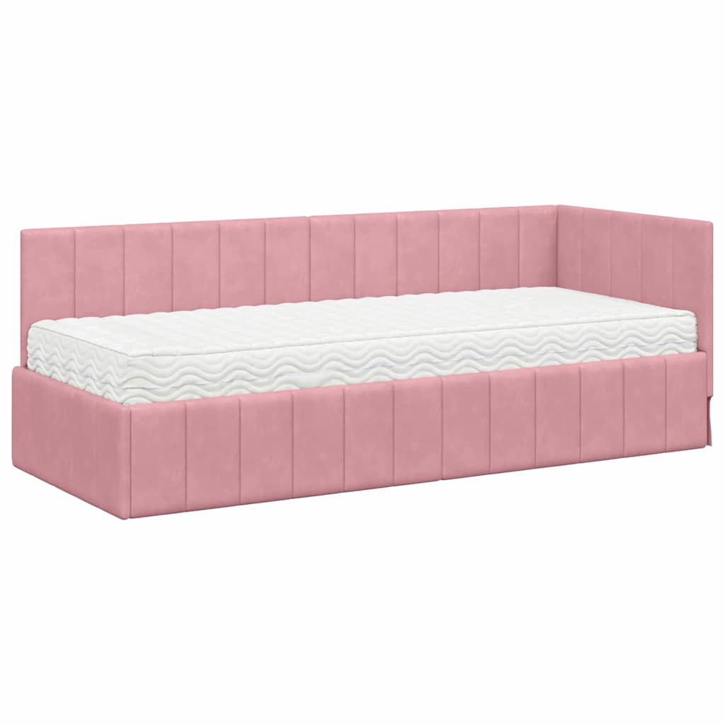 vidaXL Κρεβάτι γωνίας με στρώμα με στρώμα 2 pcs Γκρι Βελούδο