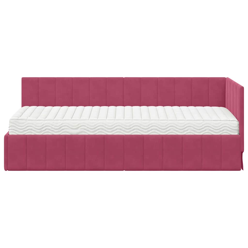 vidaXL Κρεβάτι γωνίας με στρώμα με κεφαλάρι 2 pcs Πράσινο Βελούδο