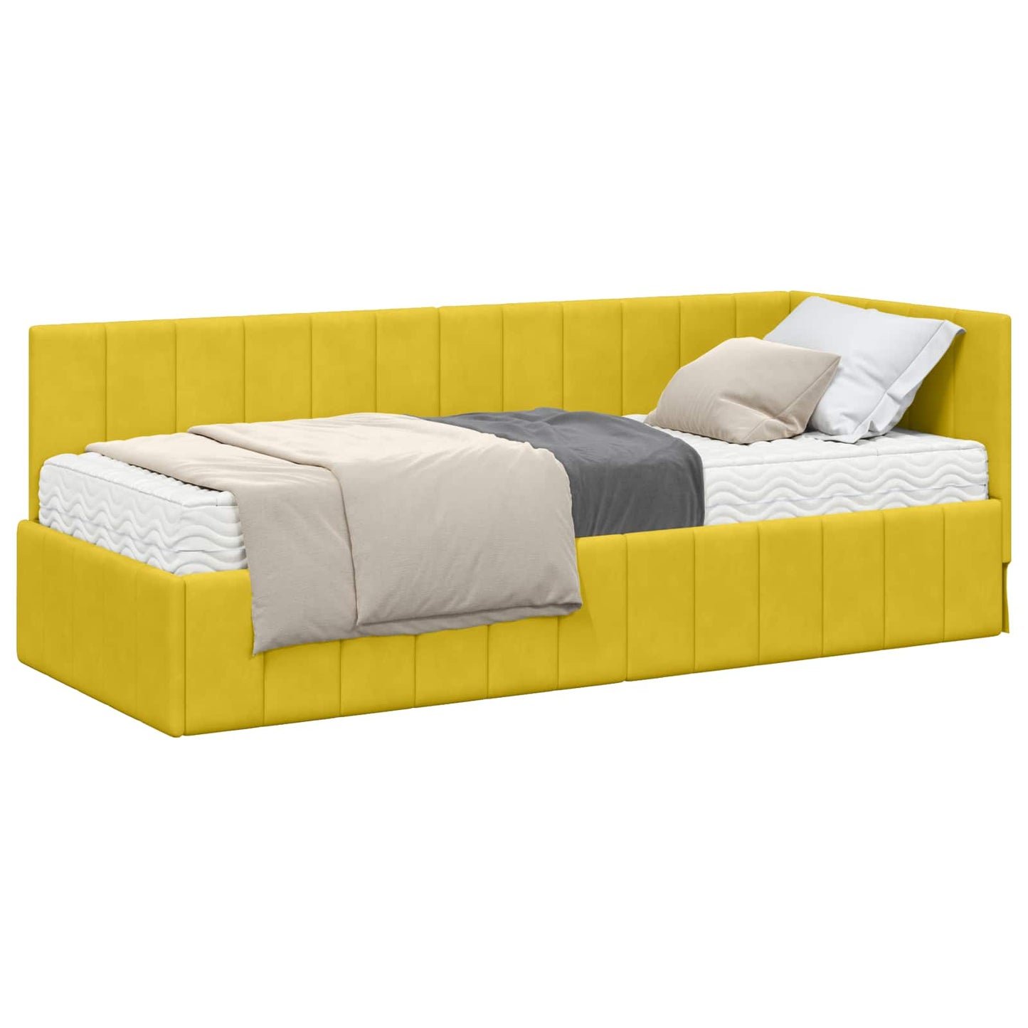 vidaXL Κρεβάτι γωνίας με στρώμα με κεφαλάρι 2 pcs Κίτρινο Βελούδο