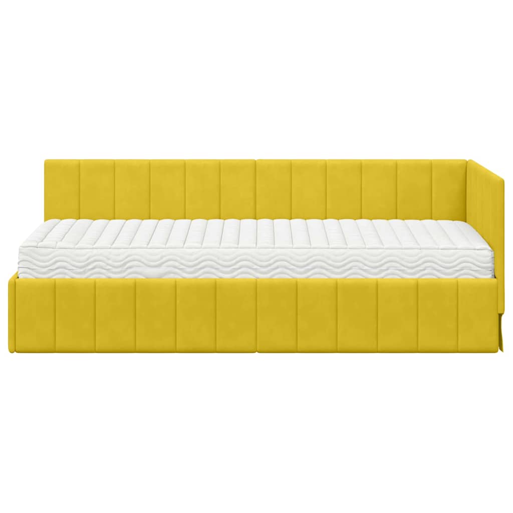 vidaXL Κρεβάτι γωνίας με στρώμα με κεφαλάρι 2 pcs Κίτρινο Βελούδο