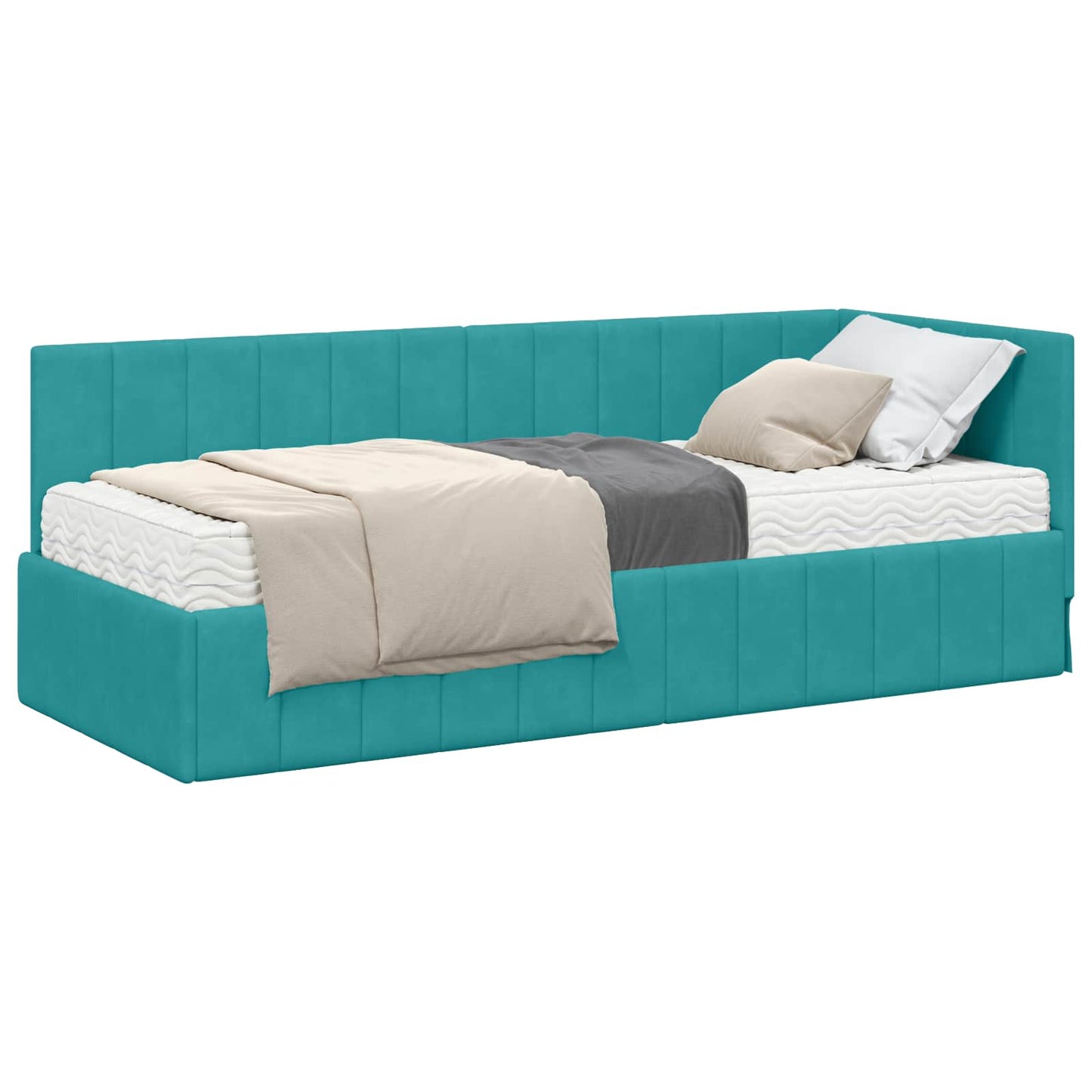 vidaXL Κρεβάτι γωνίας με στρώμα με κεφαλάρι 2 pcs Τιρκουάζ Βελούδο