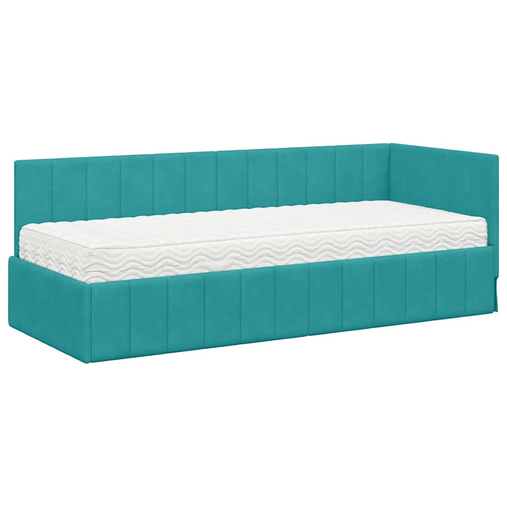 vidaXL Κρεβάτι γωνίας με στρώμα με κεφαλάρι 2 pcs Τιρκουάζ Βελούδο