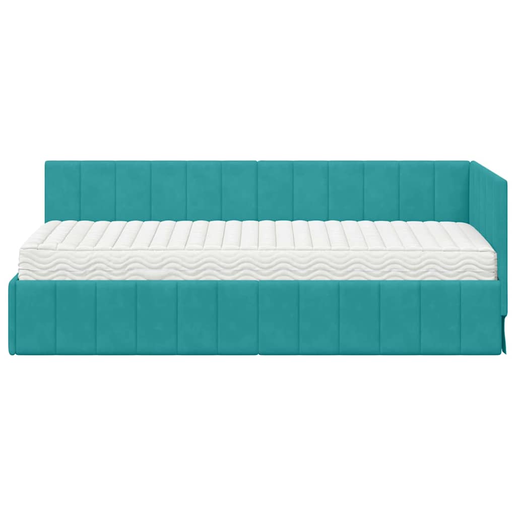vidaXL Κρεβάτι γωνίας με στρώμα με κεφαλάρι 2 pcs Τιρκουάζ Βελούδο