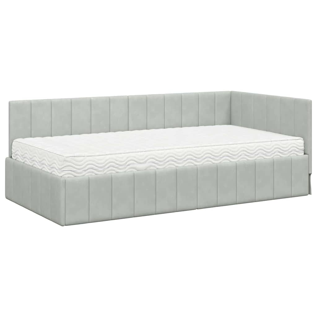 vidaXL Κρεβάτι γωνίας με στρώμα με κεφαλάρι 2 pcs Ανοιχτό γκρι Βελούδο
