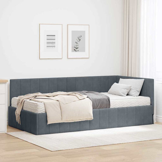 vidaXL Κρεβάτι γωνίας με στρώμα με κεφαλάρι 2 pcs Γκρι Βελούδο