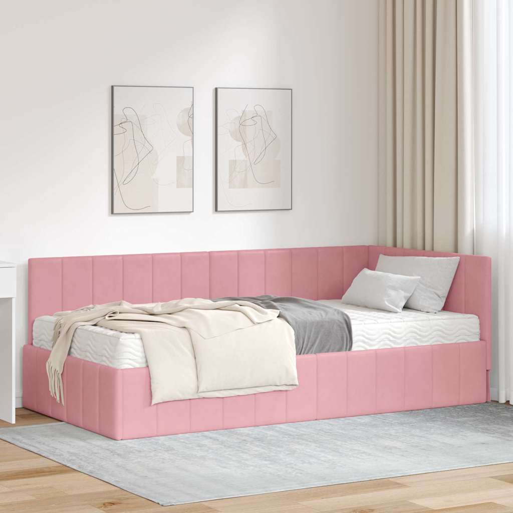 vidaXL Κρεβάτι γωνίας με στρώμα με κεφαλάρι 2 pcs Γκρι Βελούδο