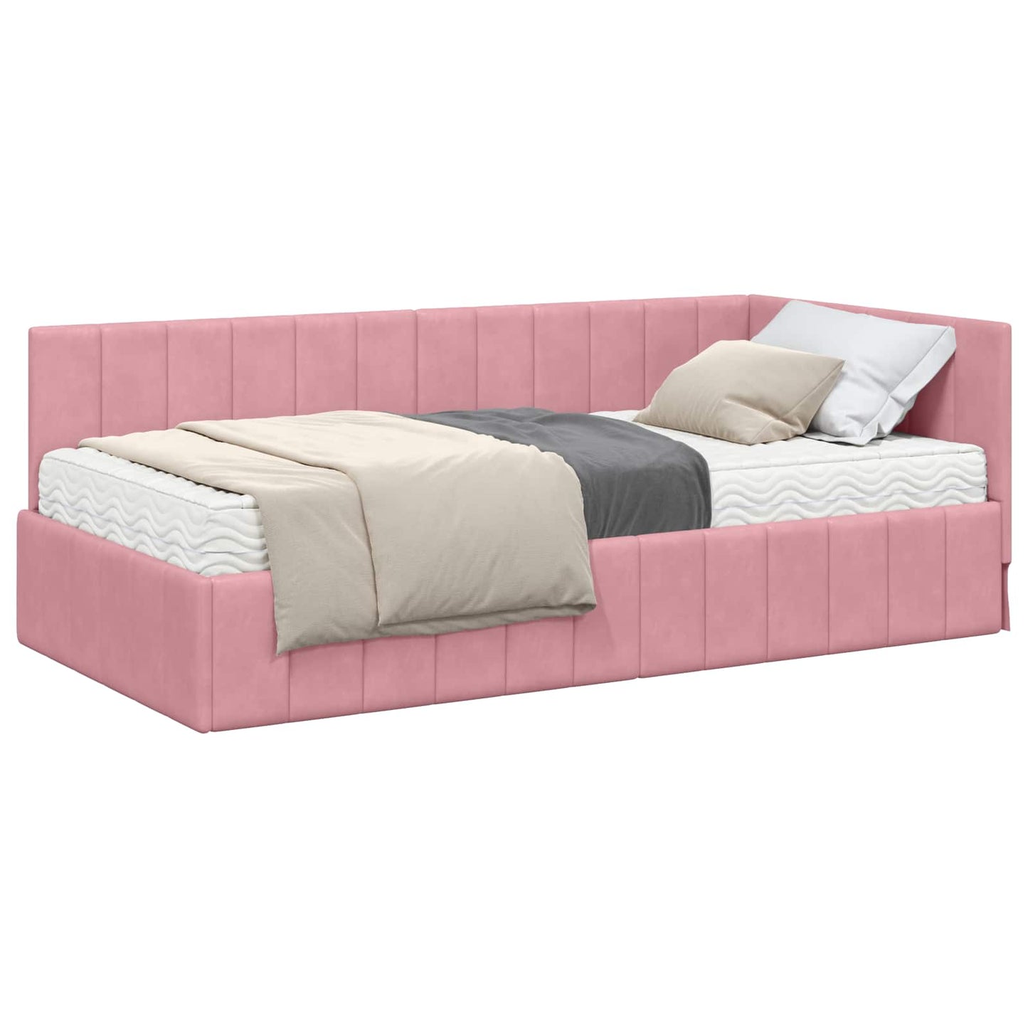 vidaXL Κρεβάτι γωνίας με στρώμα με κεφαλάρι 2 pcs Γκρι Βελούδο