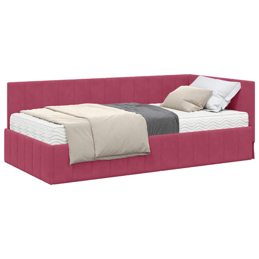 vidaXL Κρεβάτι γωνίας με στρώμα με κεφαλάρι 2 pcs Πράσινο Βελούδο