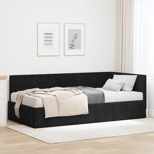 vidaXL Κρεβάτι γωνίας με στρώμα με κεφαλάρι 2 pcs Μαύρο Βελούδο