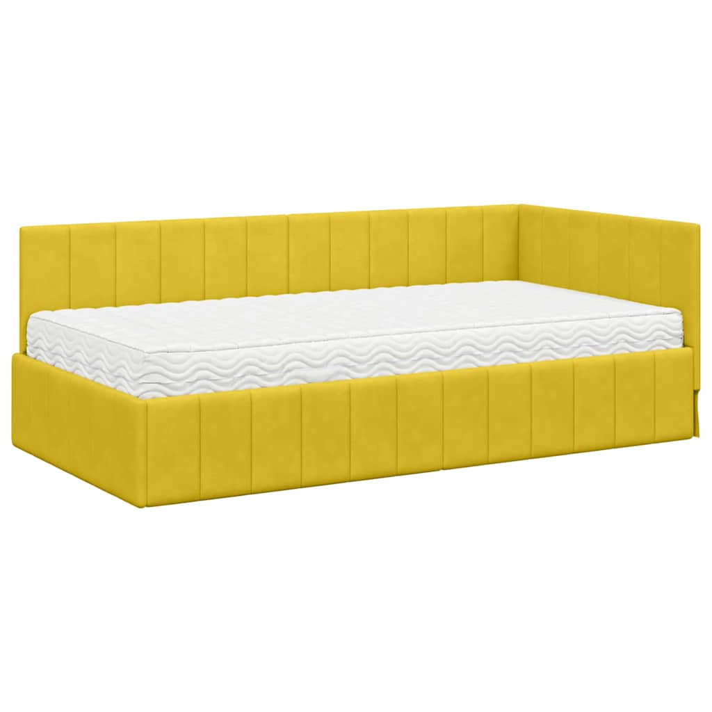 vidaXL Κρεβάτι γωνίας με στρώμα με κεφαλάρι 2 pcs Κίτρινο Βελούδο