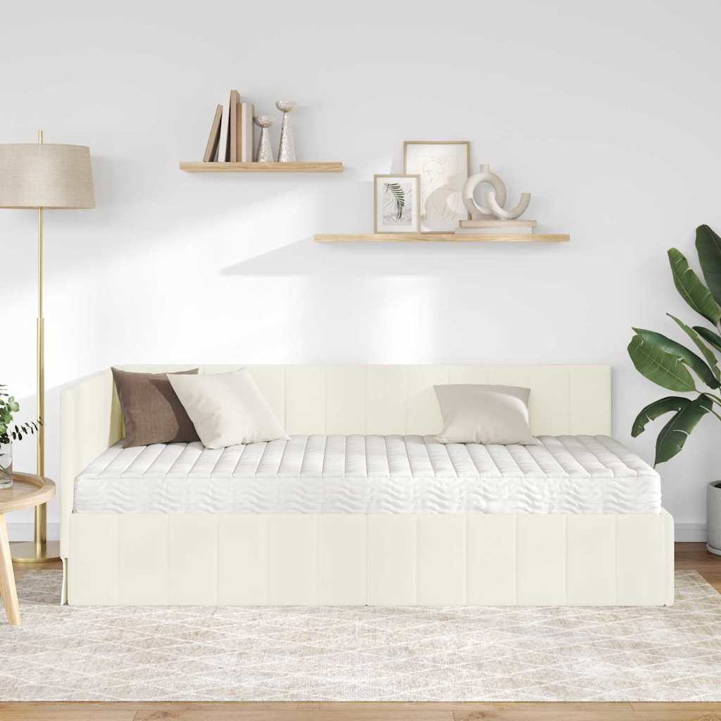 vidaXL Κρεβάτι γωνίας με στρώμα με κεφαλάρι 2 pcs Κρεμ Βελούδο