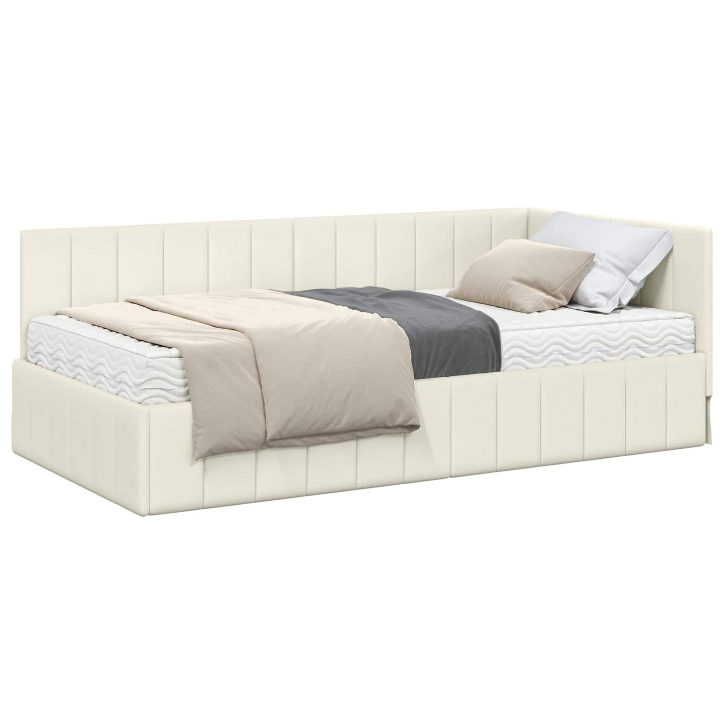 vidaXL Κρεβάτι γωνίας με στρώμα με κεφαλάρι 2 pcs Κρεμ Βελούδο