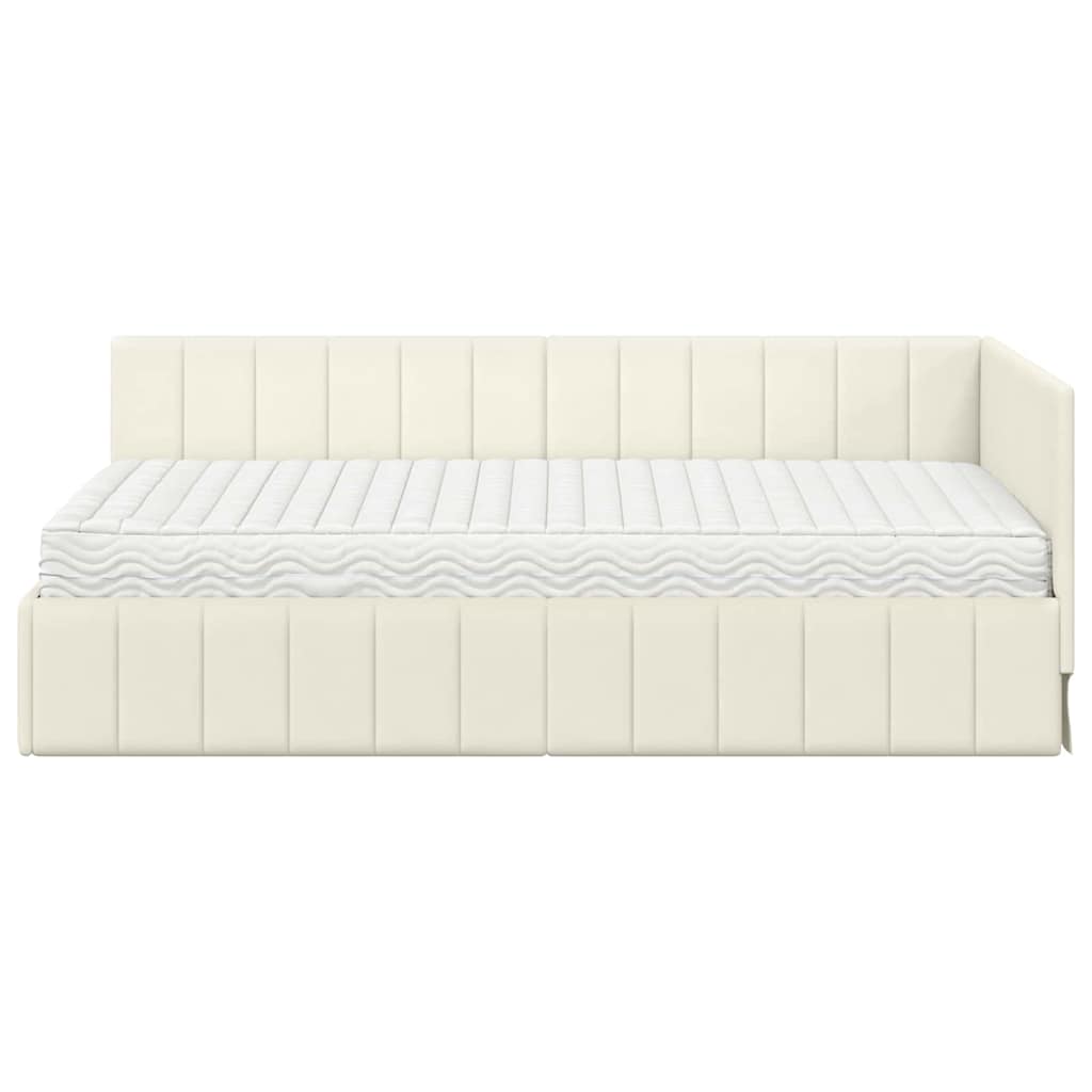 vidaXL Κρεβάτι γωνίας με στρώμα με κεφαλάρι 2 pcs Κρεμ Βελούδο