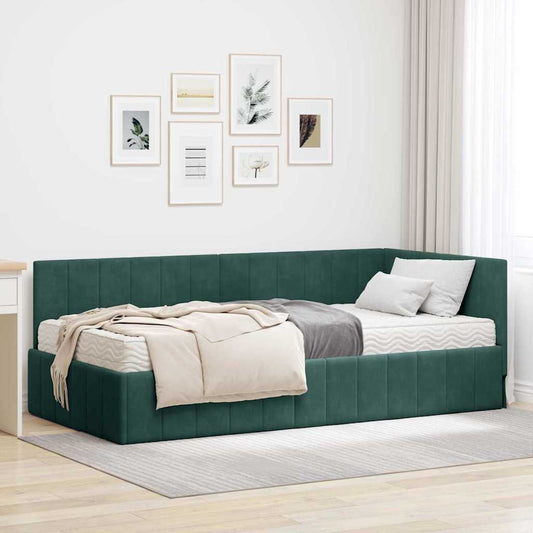 vidaXL Κρεβάτι γωνίας με στρώμα με κεφαλάρι 2 pcs Πράσινο Βελούδο