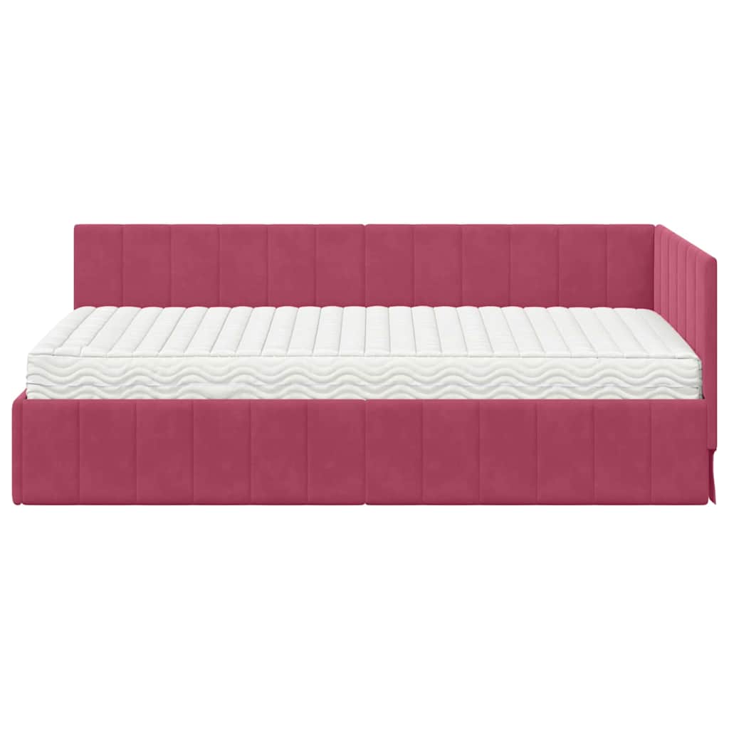 vidaXL Κρεβάτι γωνίας με στρώμα με στρώμα 2 pcs Πράσινο Βελούδο