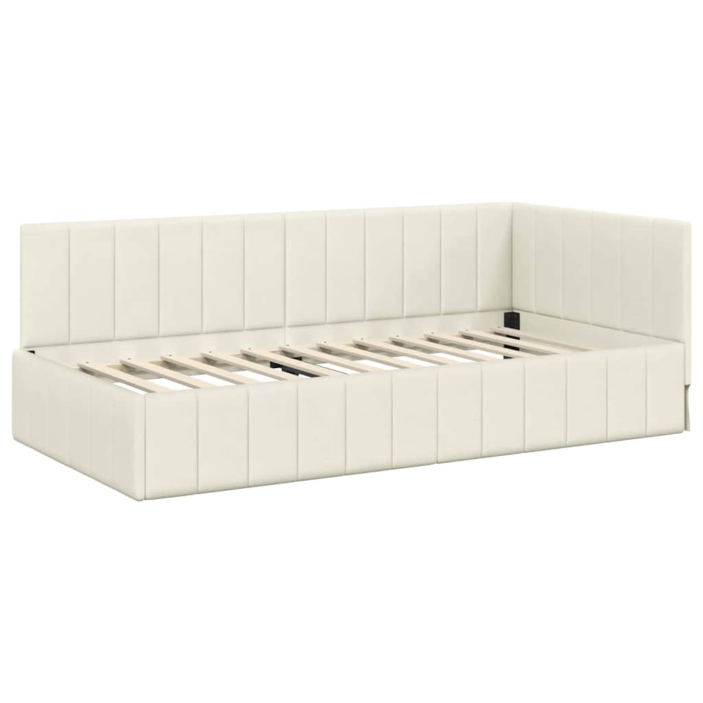 vidaXL Κρεβάτι γωνίας με στρώμα με κεφαλάρι 2 pcs Κρεμ Βελούδο