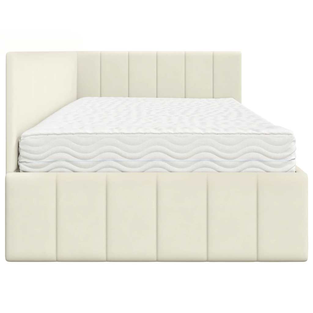 vidaXL Κρεβάτι γωνίας με στρώμα με κεφαλάρι 2 pcs Κρεμ Βελούδο