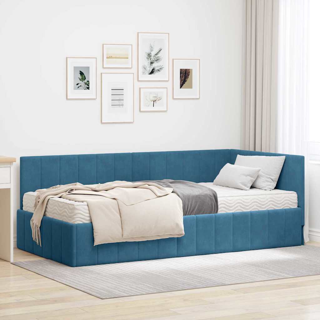 vidaXL Κρεβάτι γωνίας με στρώμα με κεφαλάρι 2 pcs Μπλε Βελούδο