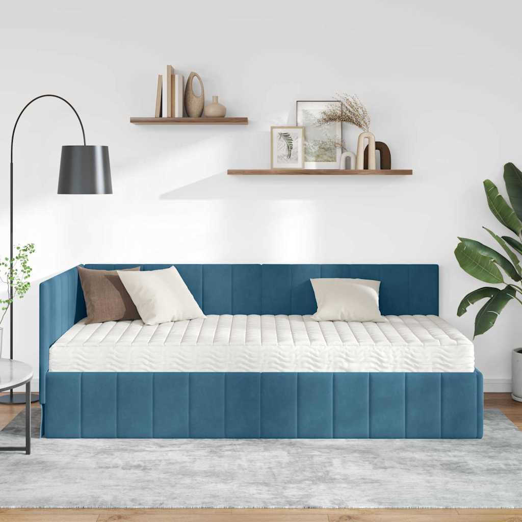 vidaXL Κρεβάτι γωνίας με στρώμα με κεφαλάρι 2 pcs Μπλε Βελούδο