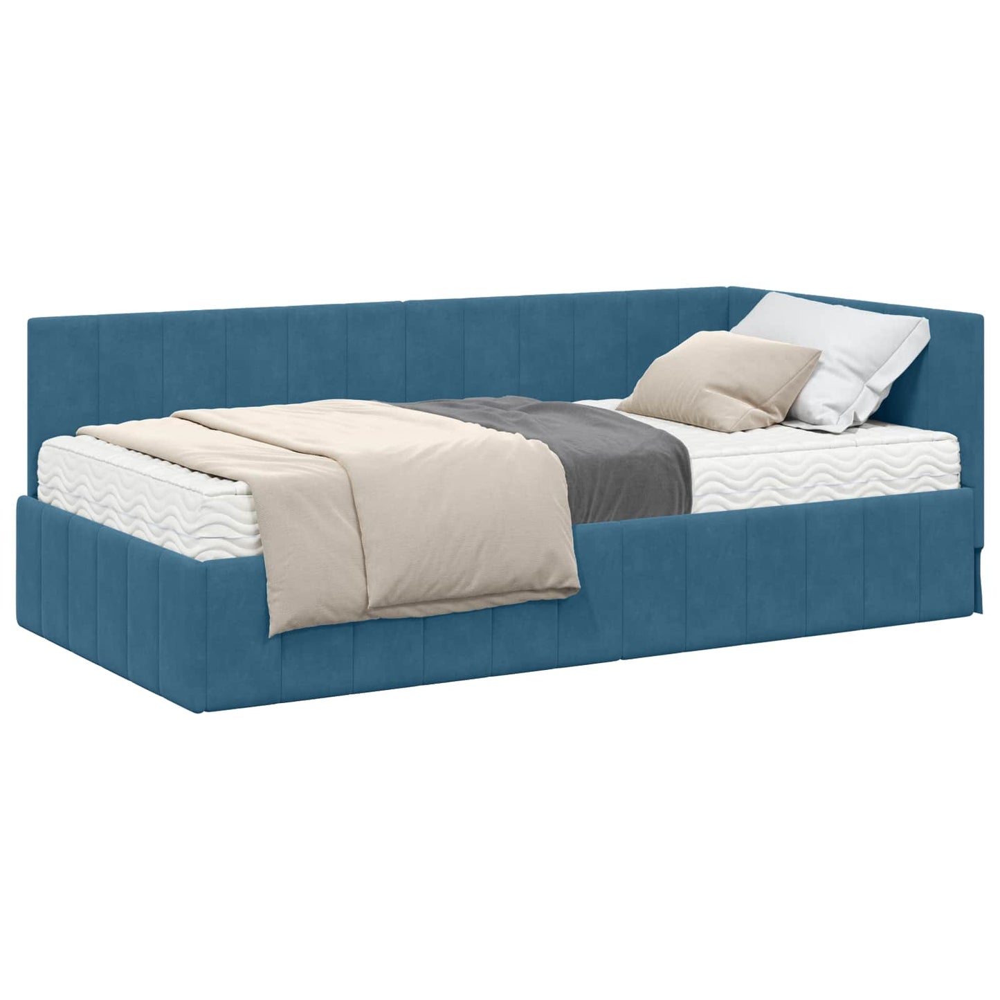 vidaXL Κρεβάτι γωνίας με στρώμα με κεφαλάρι 2 pcs Μπλε Βελούδο