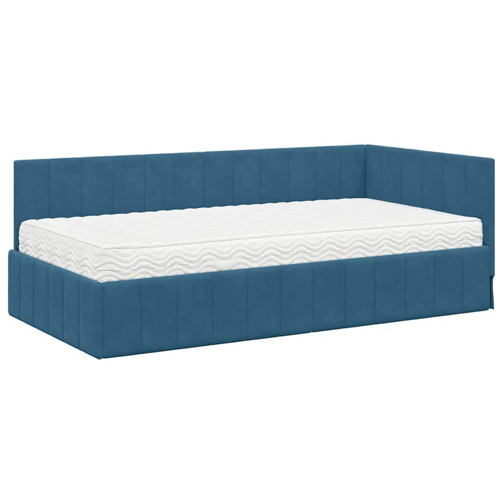 vidaXL Κρεβάτι γωνίας με στρώμα με κεφαλάρι 2 pcs Μπλε Βελούδο
