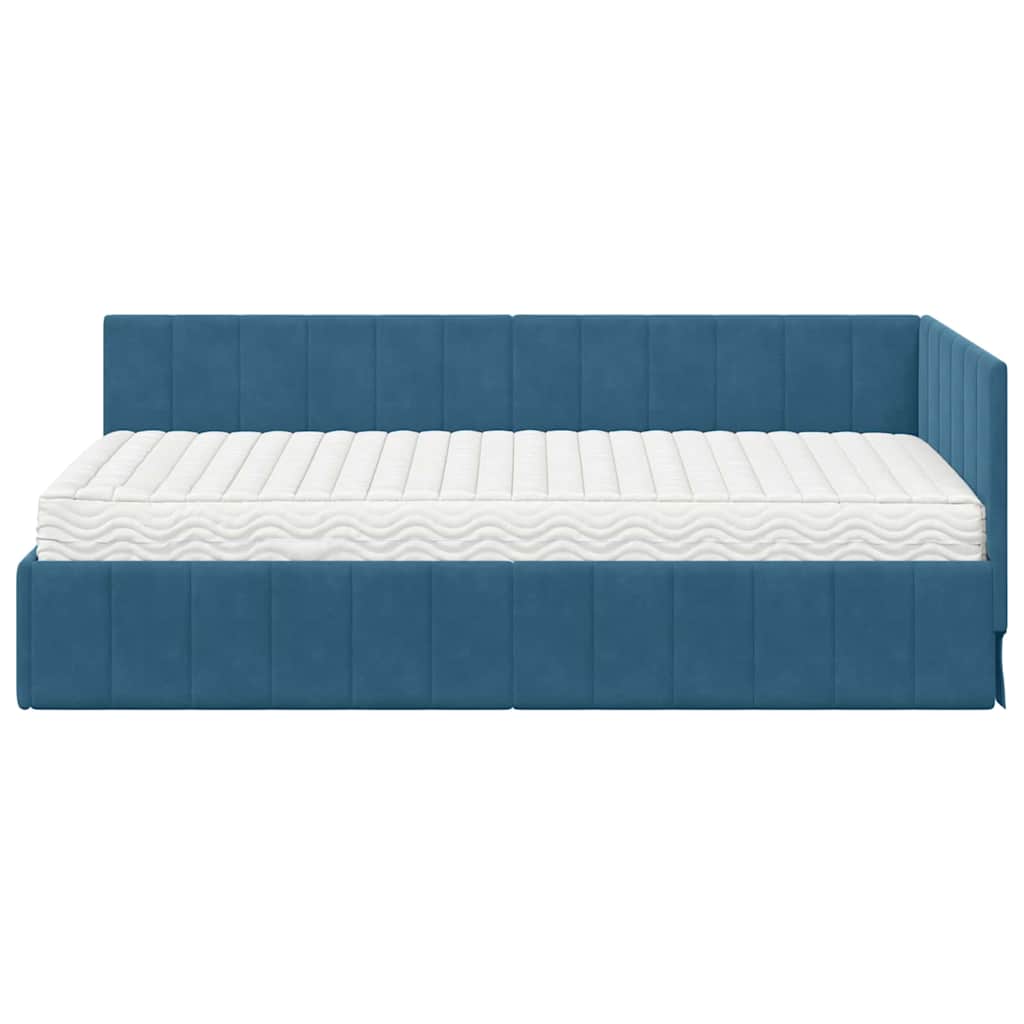 vidaXL Κρεβάτι γωνίας με στρώμα με κεφαλάρι 2 pcs Μπλε Βελούδο