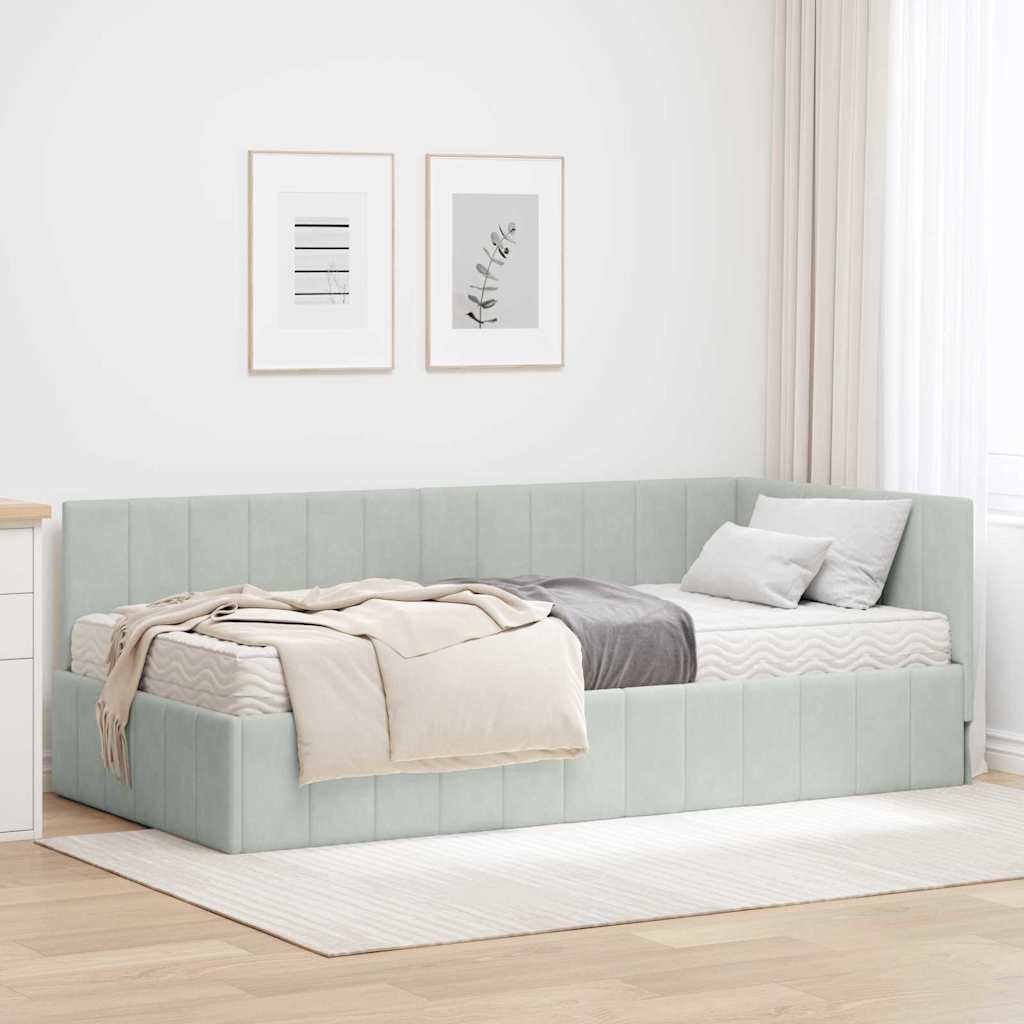 vidaXL Κρεβάτι γωνίας με στρώμα με κεφαλάρι 2 pcs Ανοιχτό γκρι Βελούδο