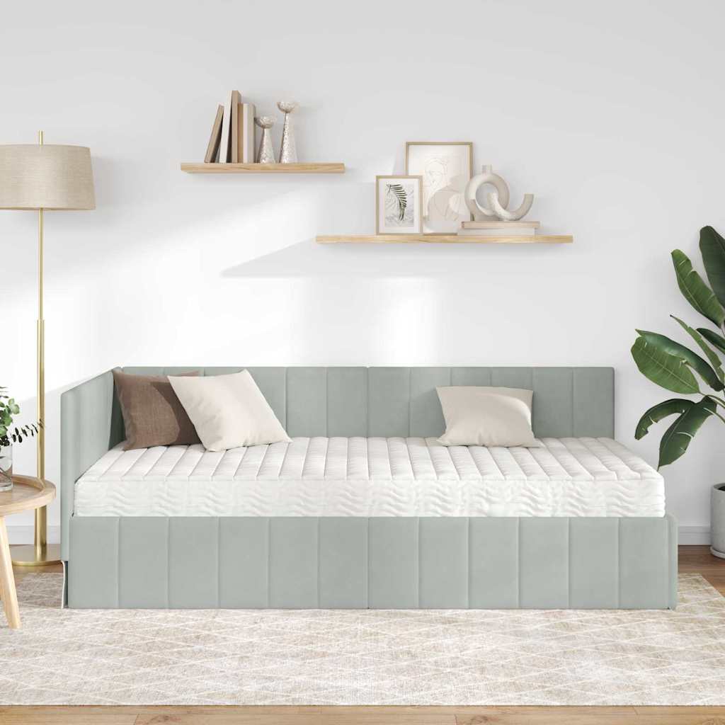 vidaXL Κρεβάτι γωνίας με στρώμα με κεφαλάρι 2 pcs Ανοιχτό γκρι Βελούδο