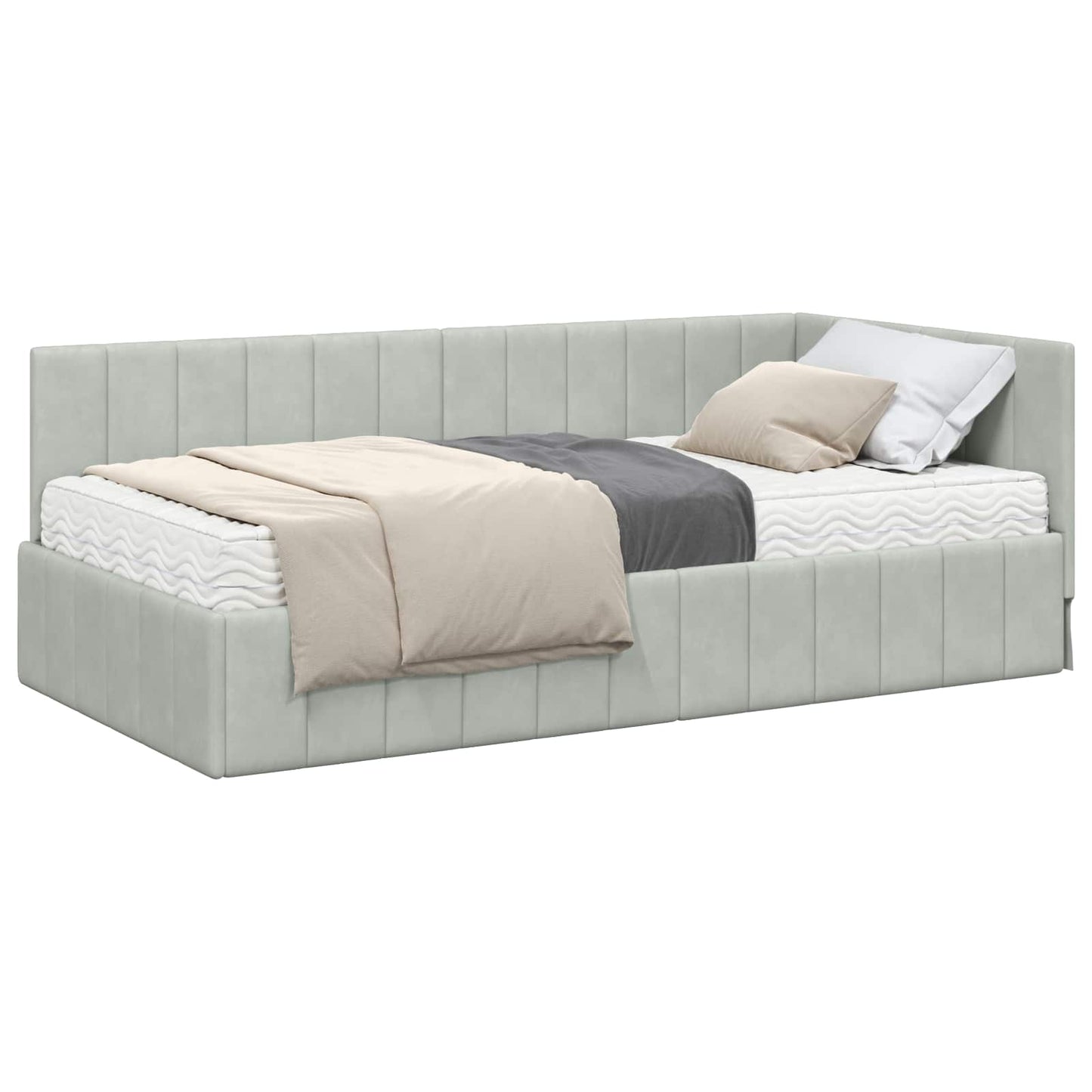 vidaXL Κρεβάτι γωνίας με στρώμα με κεφαλάρι 2 pcs Ανοιχτό γκρι Βελούδο