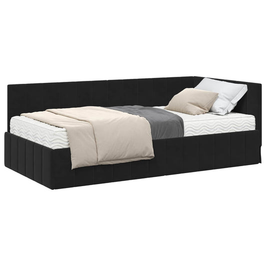vidaXL Κρεβάτι γωνίας με στρώμα με κεφαλάρι 2 pcs Μαύρο Βελούδο
