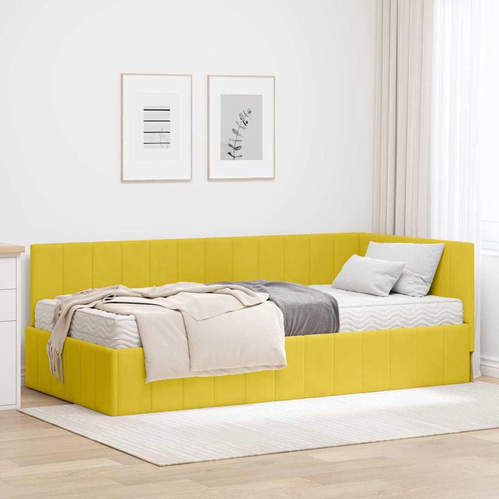 vidaXL Κρεβάτι γωνίας με στρώμα με κεφαλάρι 2 pcs Κίτρινο Βελούδο