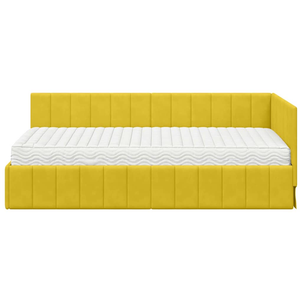 vidaXL Κρεβάτι γωνίας με στρώμα με κεφαλάρι 2 pcs Κίτρινο Βελούδο