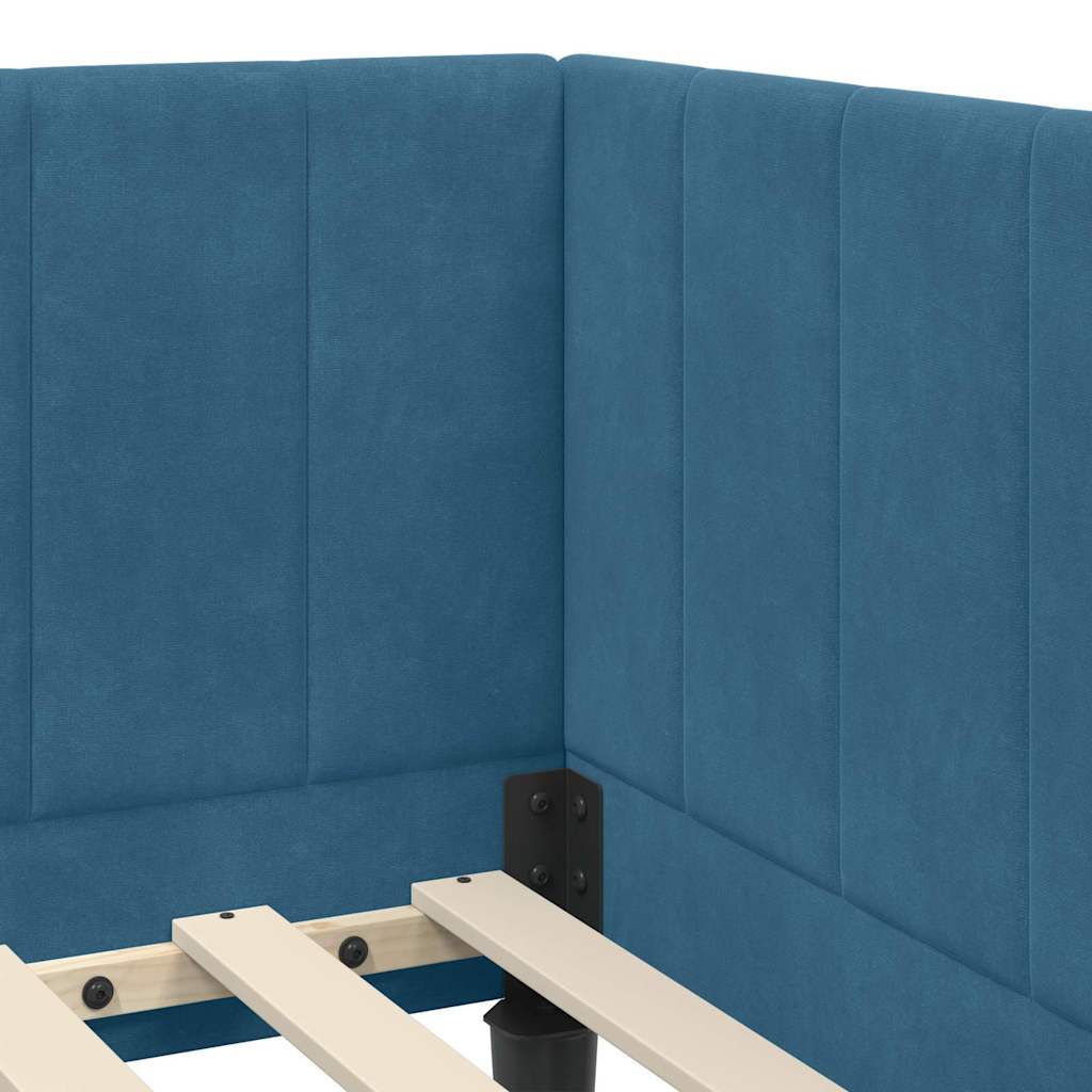 vidaXL Κρεβάτι γωνίας με στρώμα με κεφαλάρι 2 pcs Μπλε Βελούδο