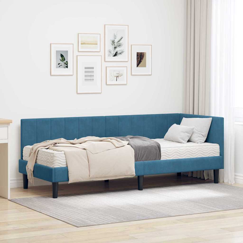 vidaXL Κρεβάτι γωνίας με στρώμα με κεφαλάρι 2 pcs Μπλε Βελούδο