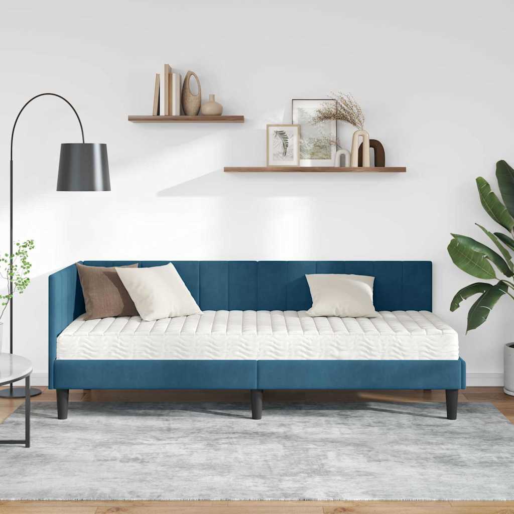 vidaXL Κρεβάτι γωνίας με στρώμα με κεφαλάρι 2 pcs Μπλε Βελούδο