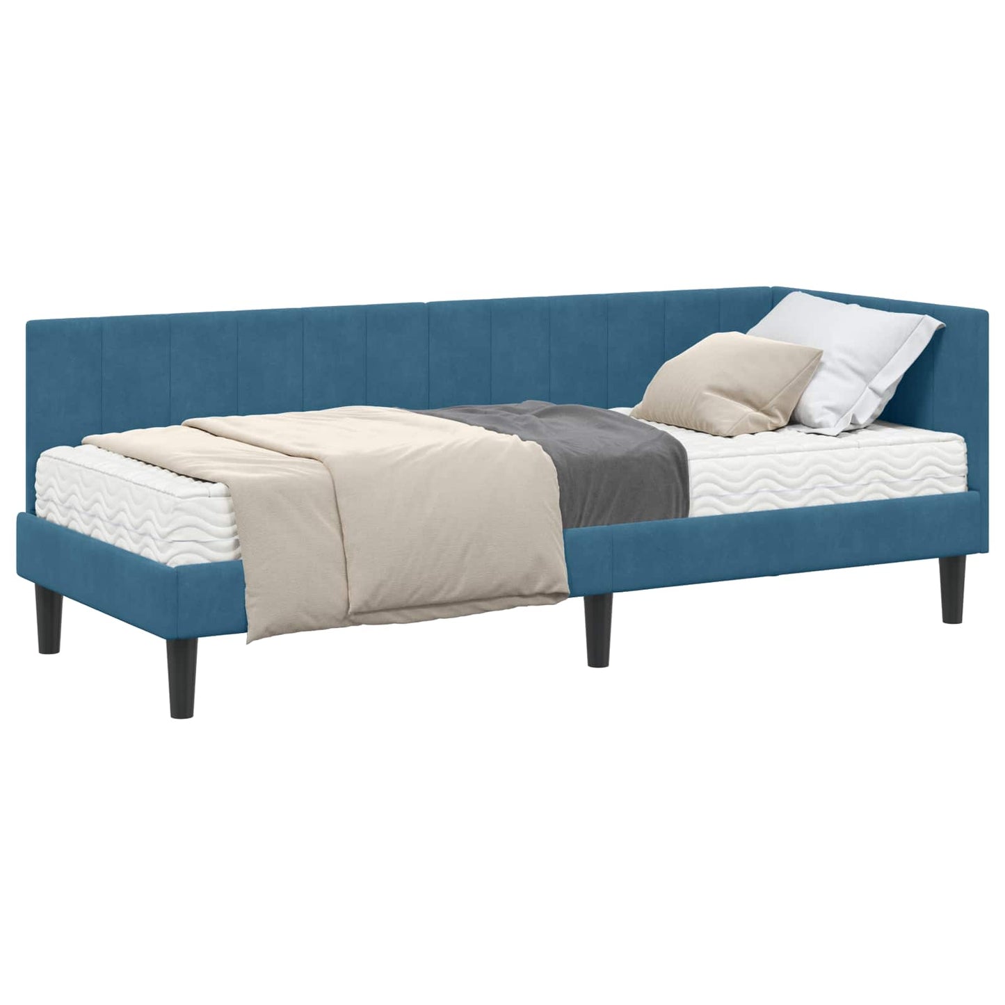 vidaXL Κρεβάτι γωνίας με στρώμα με κεφαλάρι 2 pcs Μπλε Βελούδο