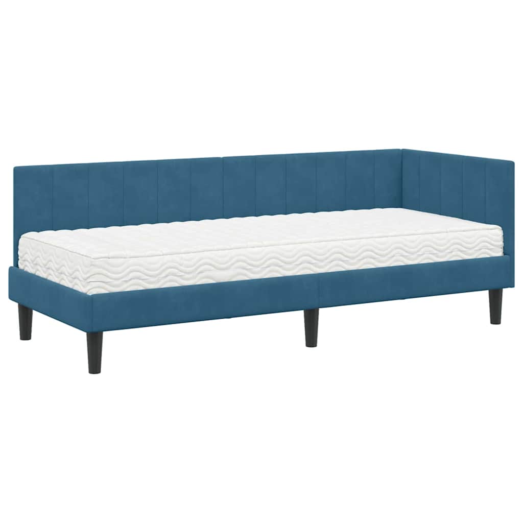 vidaXL Κρεβάτι γωνίας με στρώμα με κεφαλάρι 2 pcs Μπλε Βελούδο