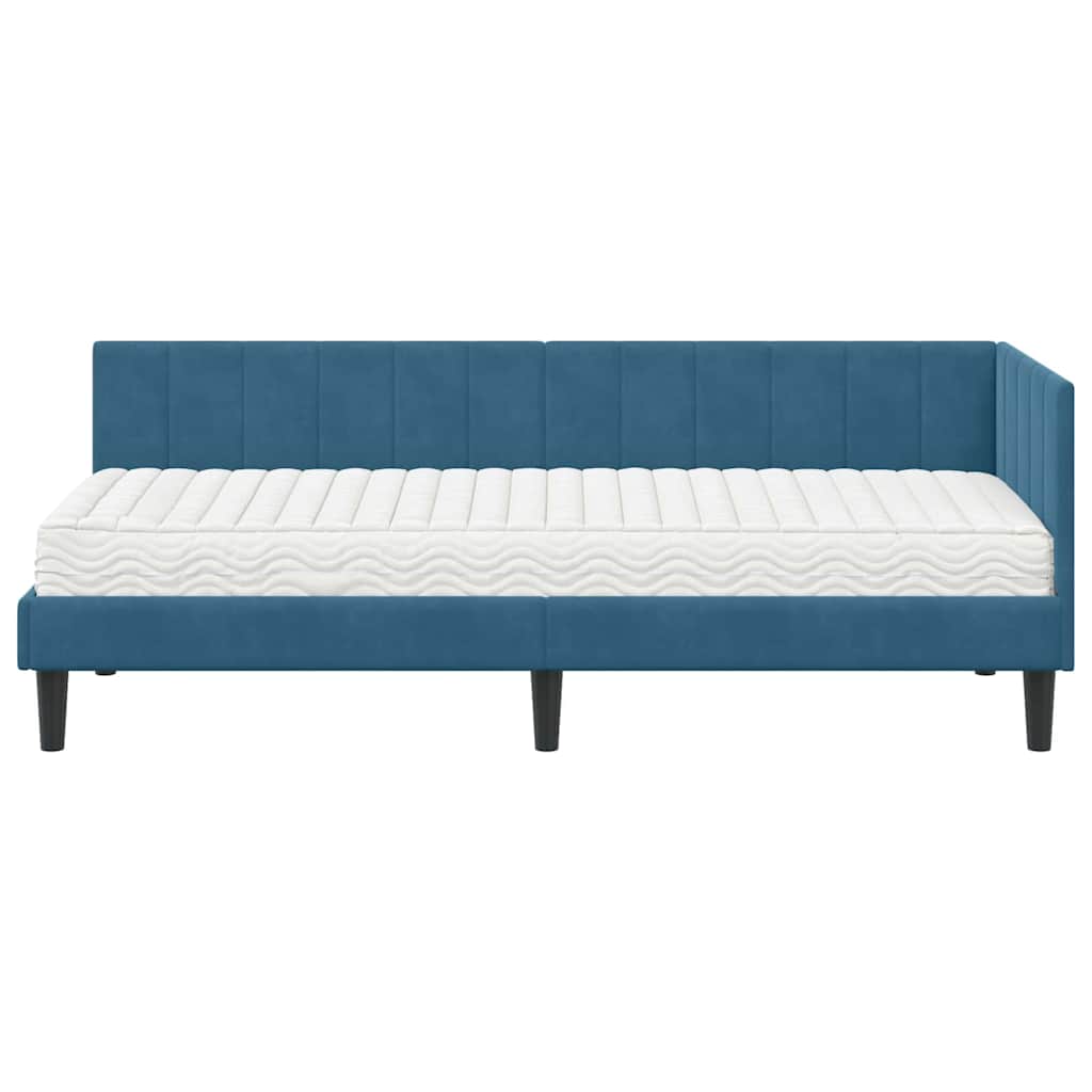 vidaXL Κρεβάτι γωνίας με στρώμα με κεφαλάρι 2 pcs Μπλε Βελούδο